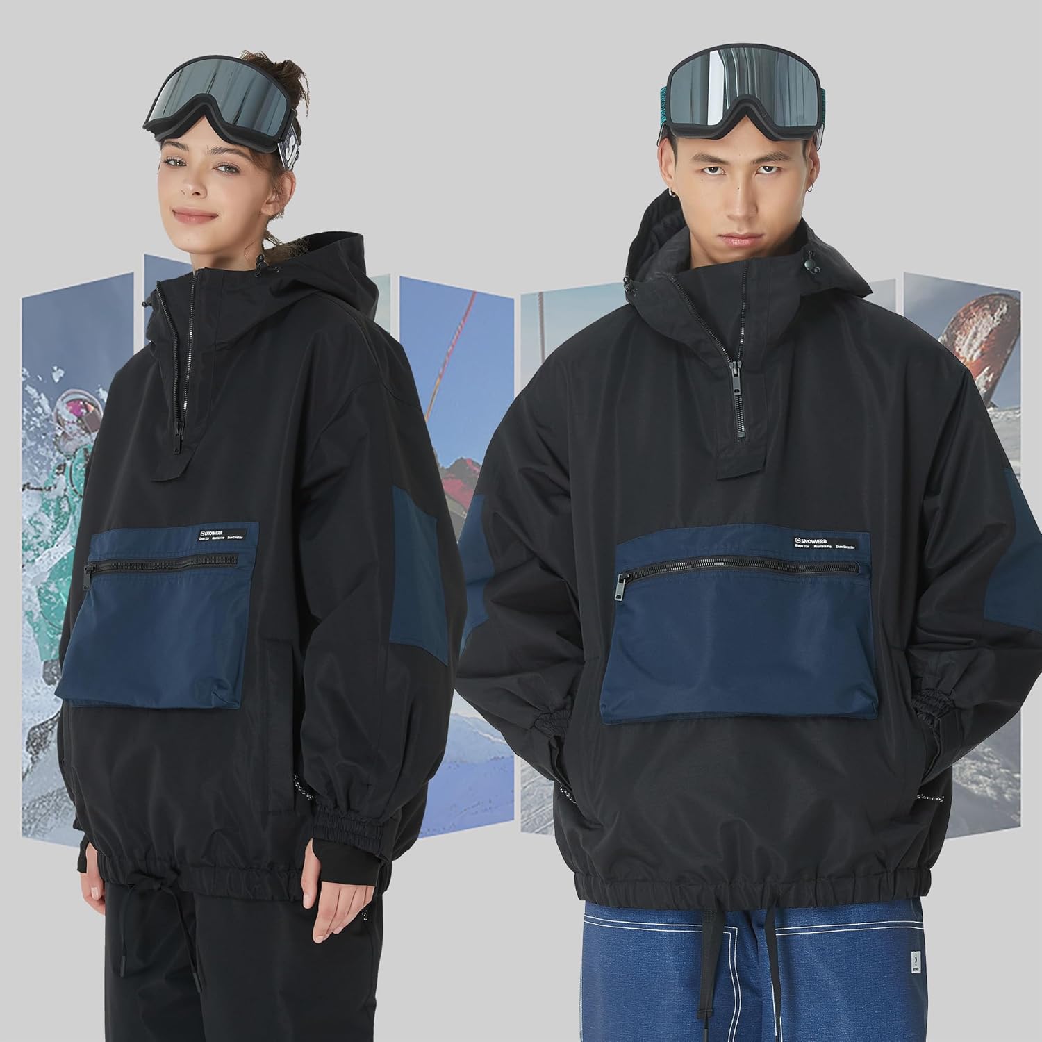 SNOWVERB Womens Mens Baggy Snow Waterproof Cargo Ski Warm Coat Insulated Windproof Snowboard Mountain Jackets with Hood - Image 2