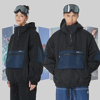 SNOWVERB Baggy Waterproof Snowboard Jacket Insulated Ski Coat with Cargo Pockets Hooded Windproof Snow Jacket for Men Women