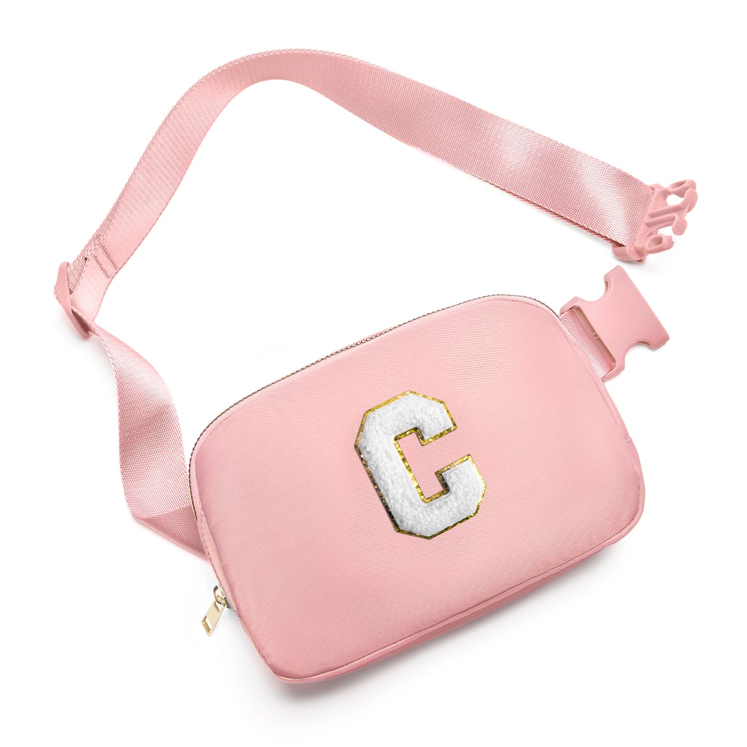 Gitus Birthday Gifts for 8 9 10 11 12 13 Year Old Girls Personalized Fanny Pack Crossbody Bags with Initial Letter Patch Belt Bag for Teen Girls Cute Trendy Stuff Travel Essentials (LightPink-C)