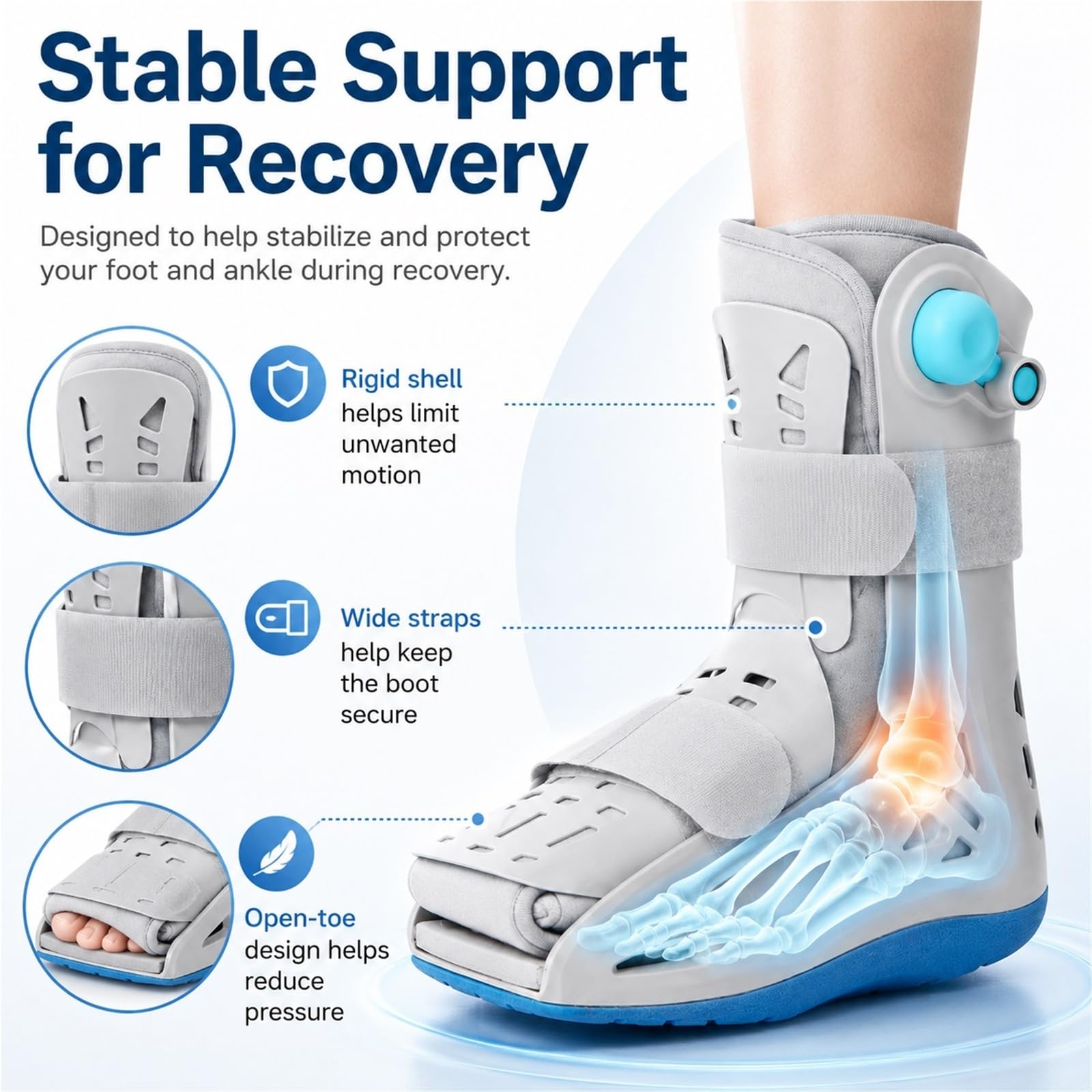 Bota Ortopédica para Fractura de Pie con Doble Airbag Inflable y Suela Antideslizante Bota de Aire para Recuperación de Tobillo Metatarso para Hombre y Mujer(M)