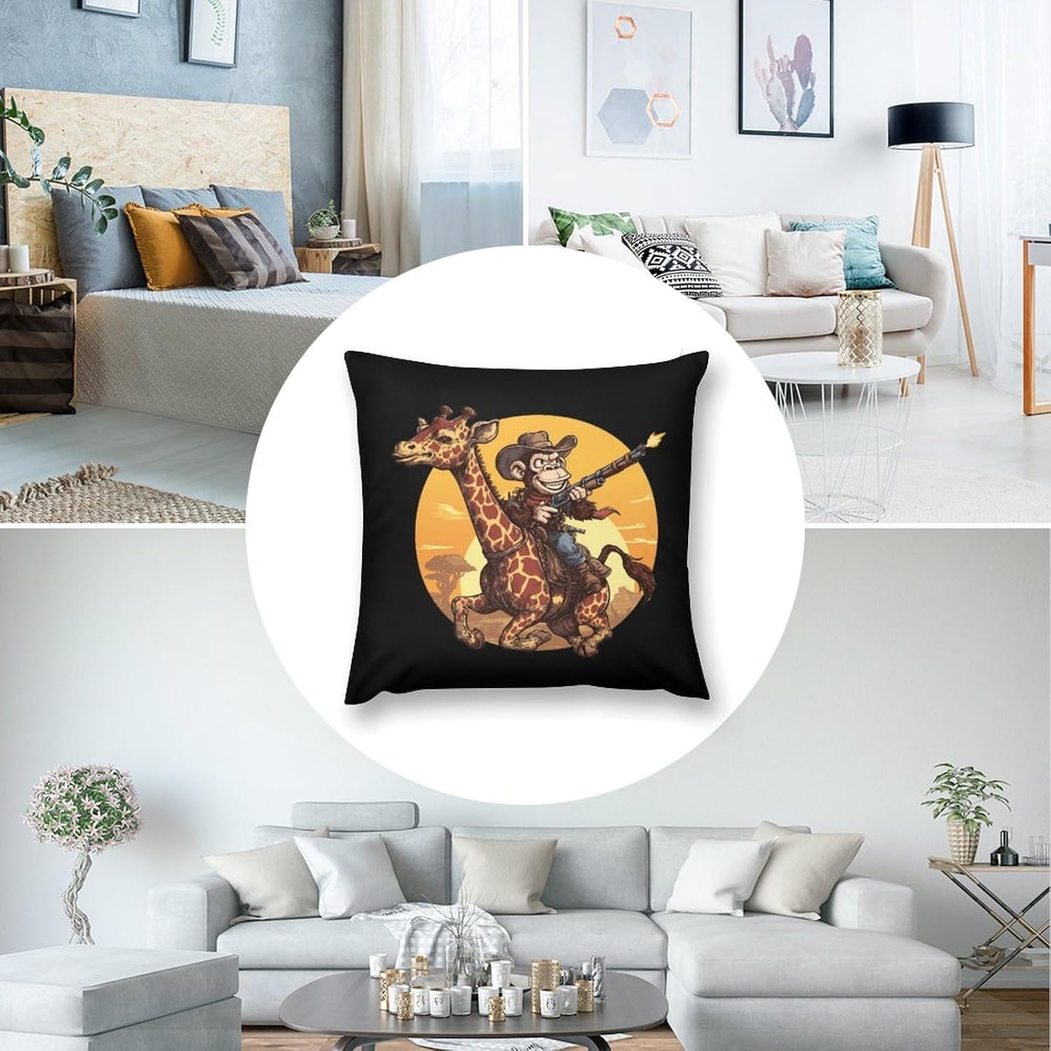 Funny Anime Monkey Giraffe Pillow Covers Short Plush Pillowcase Cushion Cover for Chair Bed Sofa image 5