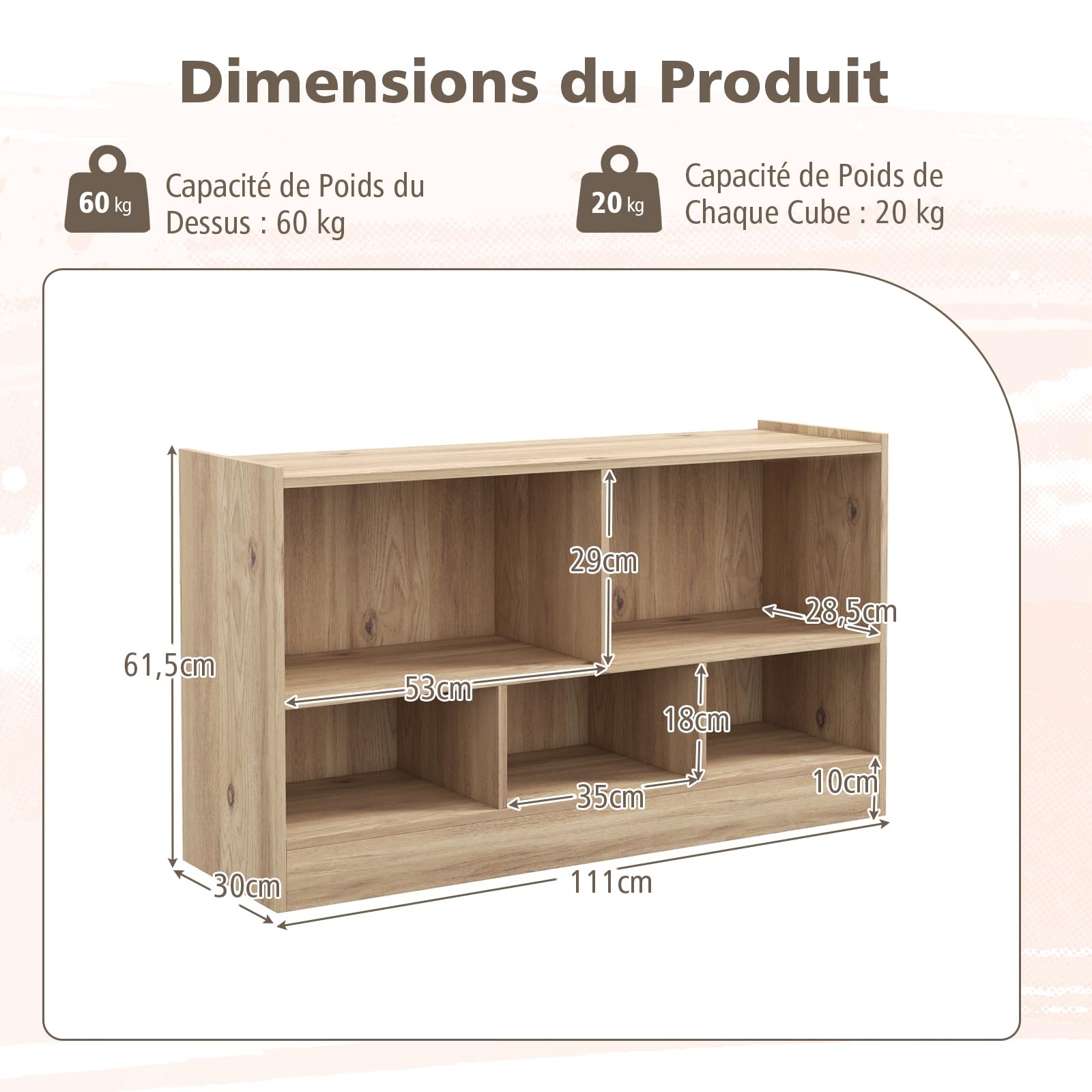 GOPLUS Bibliothèque 5/8 Cubes Ouvertes, Meuble de Rangement Bibliothèque Enfant Salon pour Livres et Jouets,111 x 30 x 61,5CM, Naturel