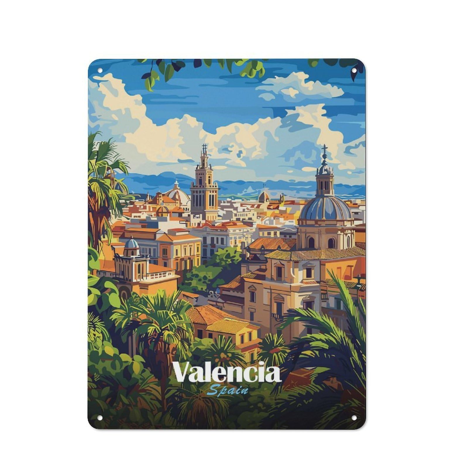 Junmoney Valencia Cityscape Smart Office Metal Sign 40X30cm, Study Room Decor For Home Office, Reading Corner Or Bedroom