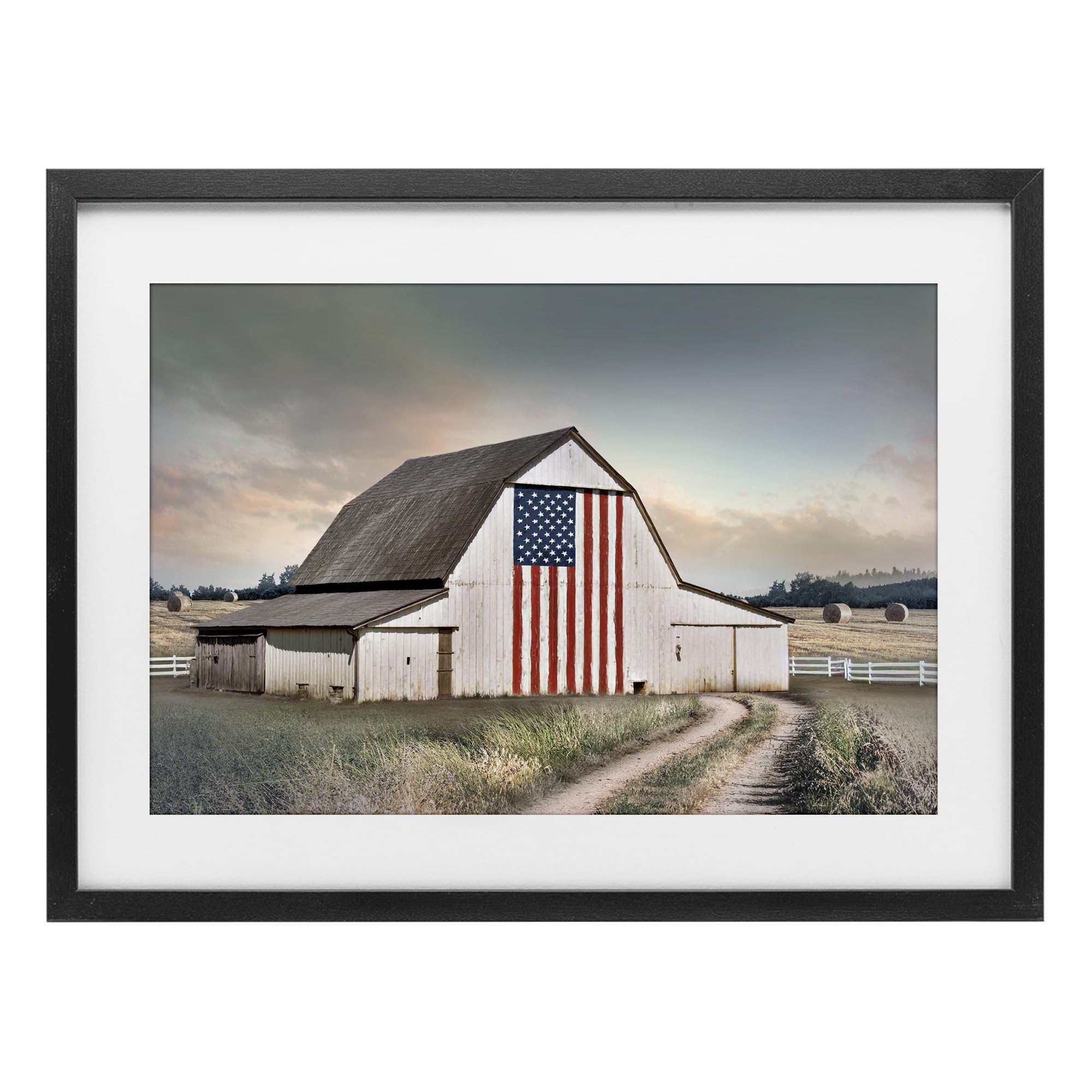 Stupell Industries Midnight Black (Textured) 'Land That I Love Barn'| Framed Print Under Glass