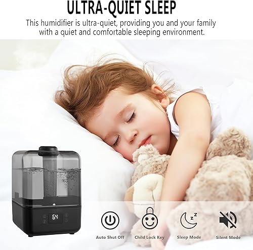 Miniatura 6 de Humidificador de niebla fría y cálida para dormitorio, oficina, humidificador de aire ultrasónico para el hogar bebé y planta, 3 nieblas ajustables,