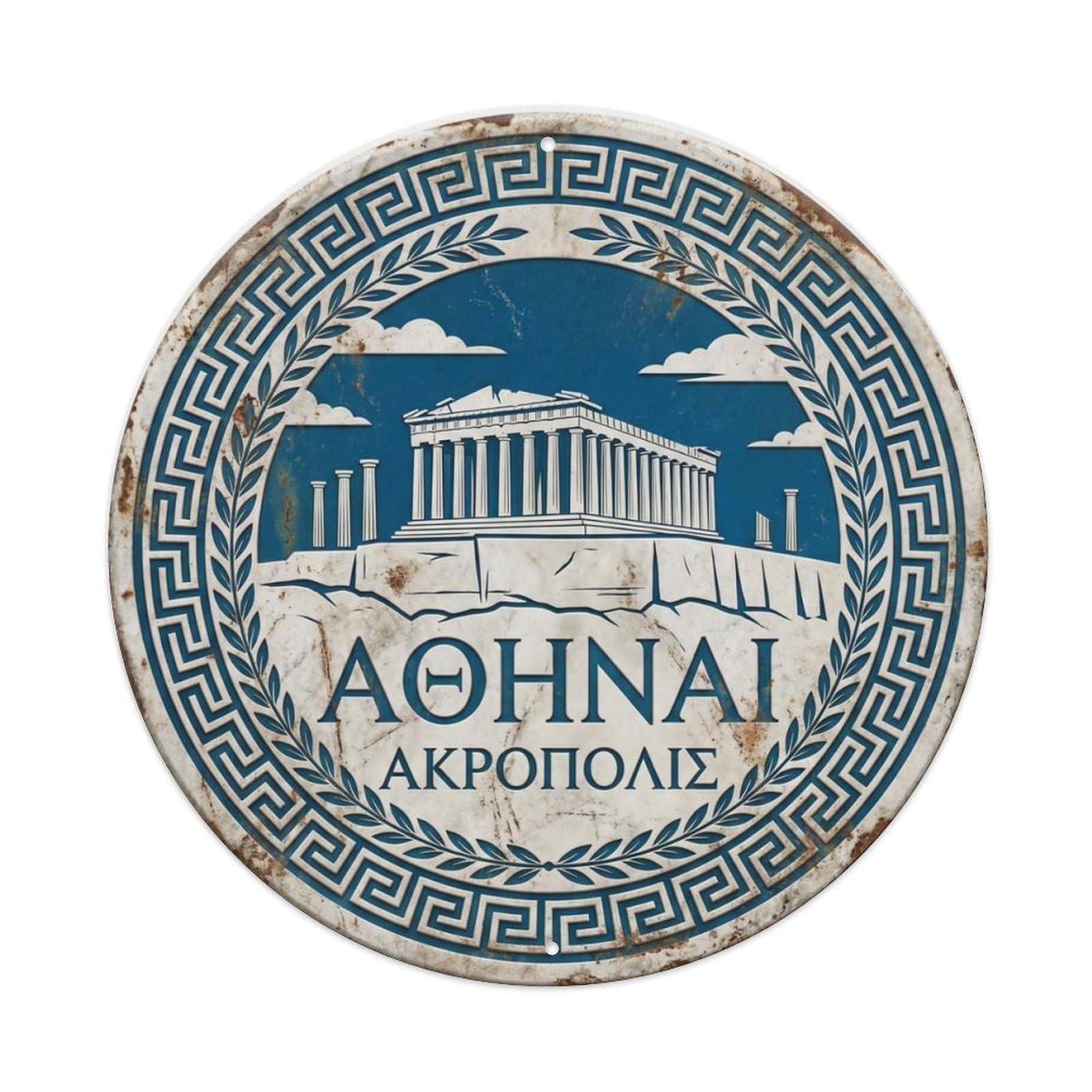 Vintage Travel Acropolis Athens Greece Metal Tin Sign Plaque Wall Decor for Cafe, Club Bar, Office, Home Garden Round Metal Poster 8x8Inch