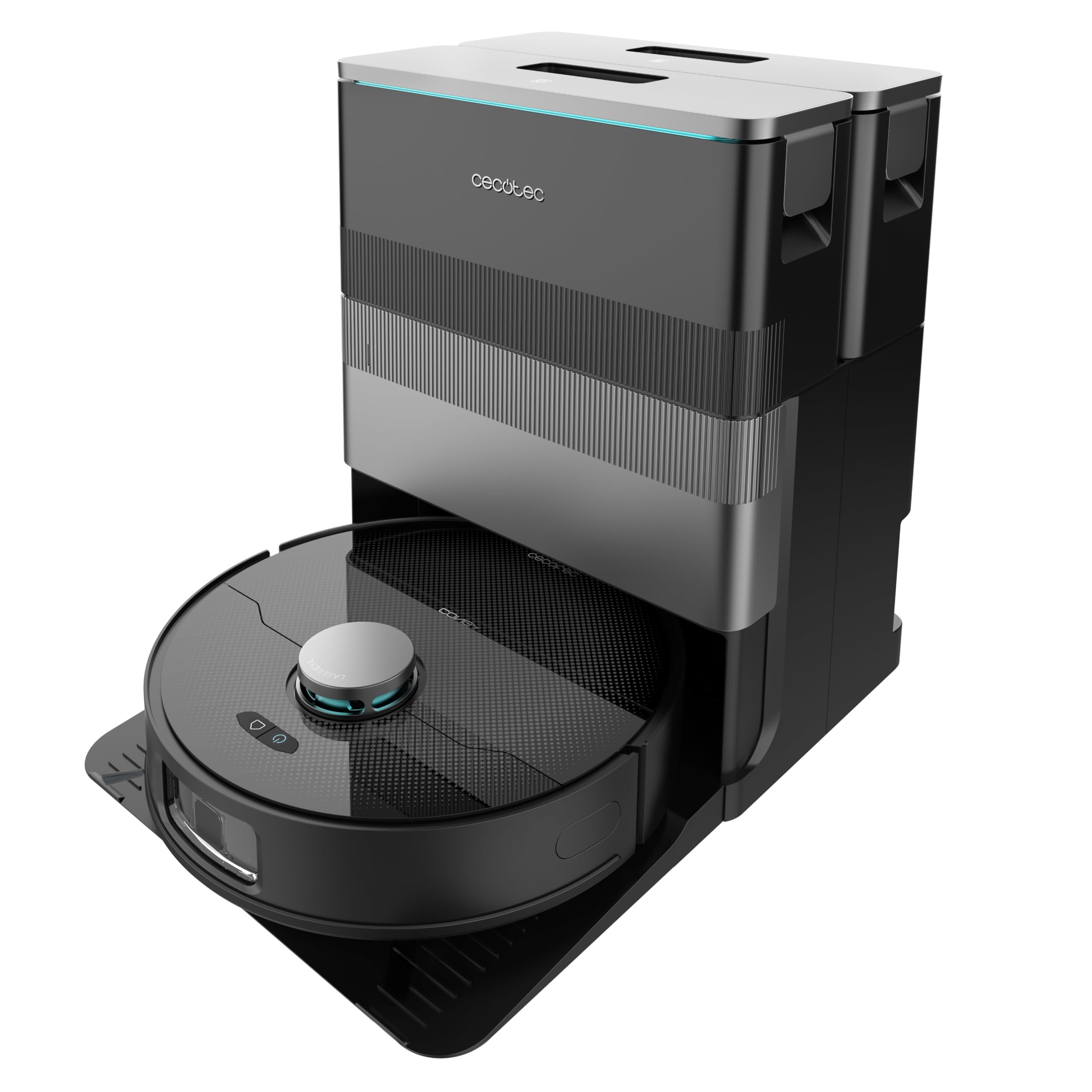 Cecotec Robot Aspirador y Friegasuelos con IA y Base Autovaciado Conga X70. Motor de Succión 15000Pa, Base 4 en 1, TecnologÃa Láser, Mopas Giratorias, Cepillo Lateral, App y Bluetooth