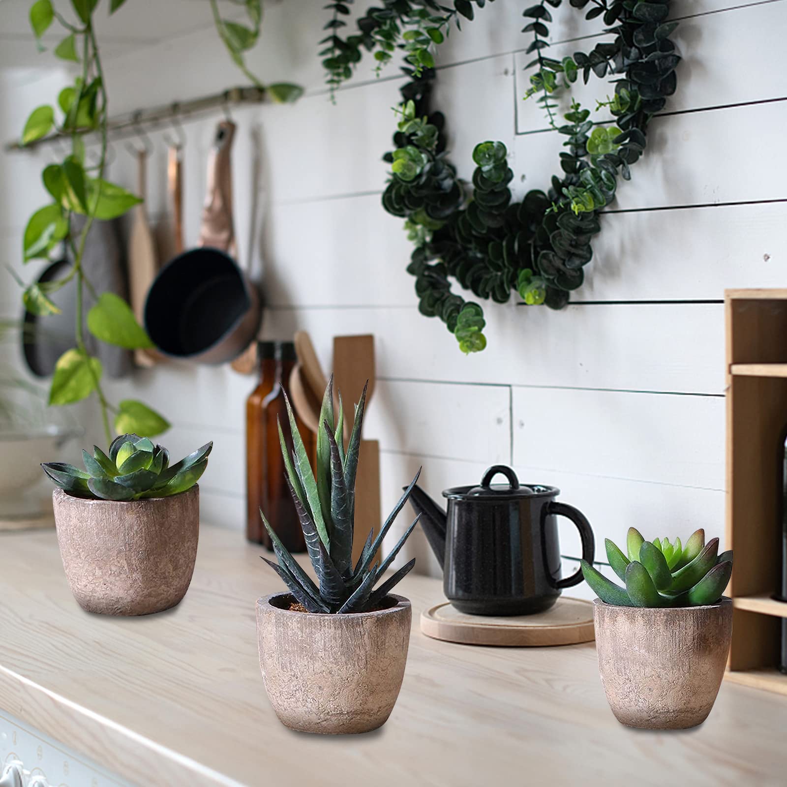 Lot De 3 Plantes Succulentes Artificielles En Pot - Décoration Réaliste Pour Salon, Bureau Et Salle De Bain