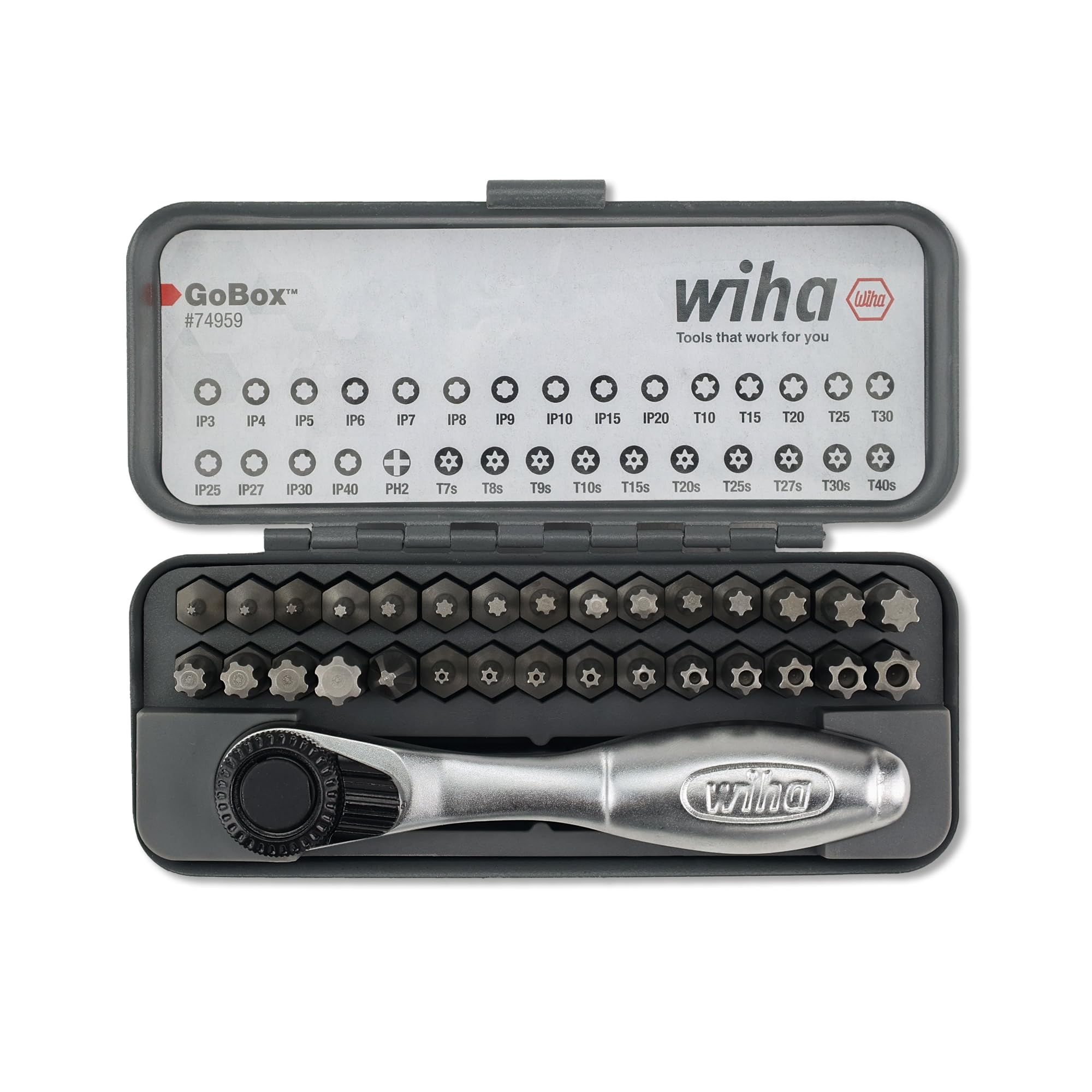 Wiha 74959 TorxPlus and Security Torx Bit Set with Ratchet, 32 Piece
