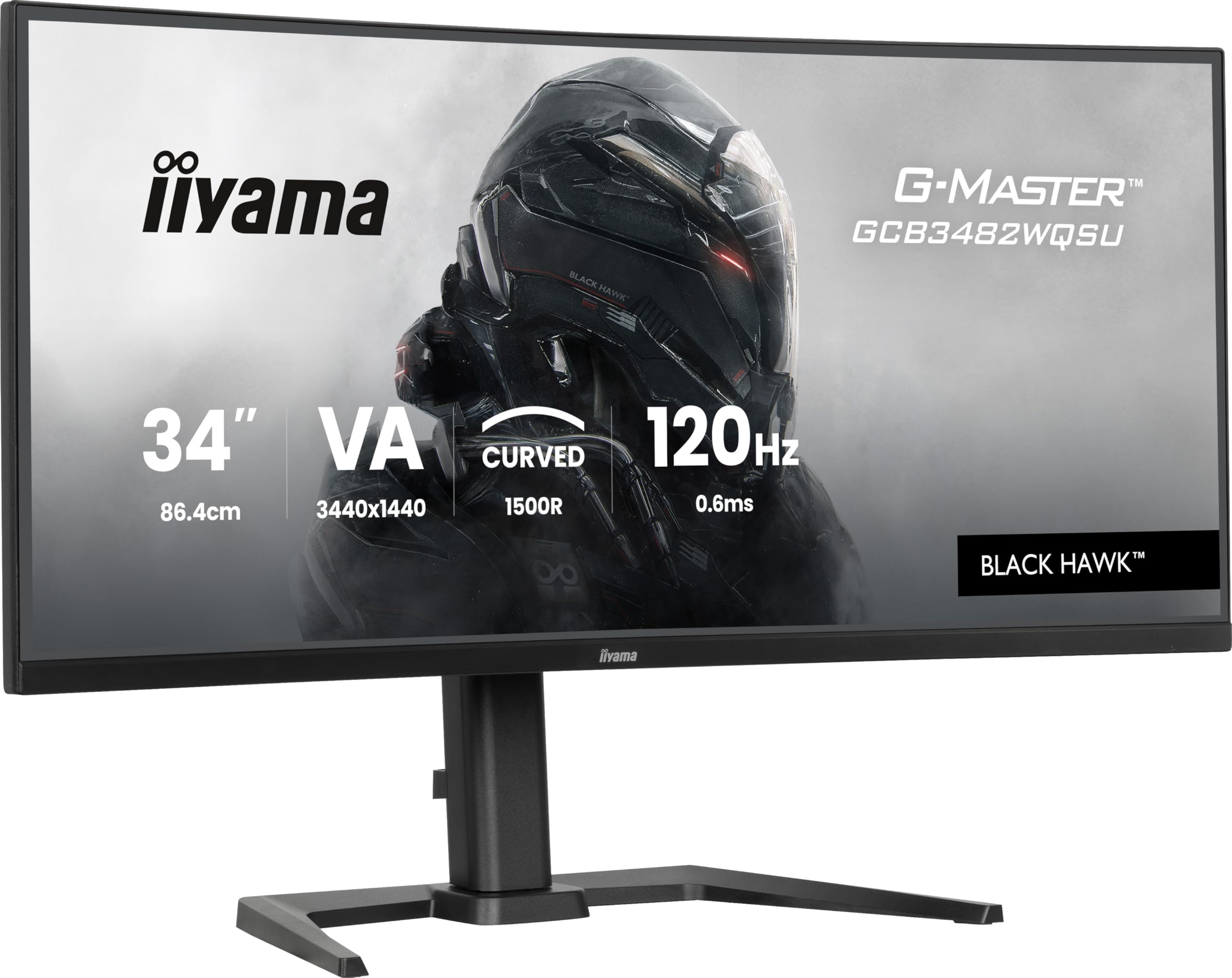 iiyama G-Master Black Hawk, VA courbé 1500R, 3440x1440@120Hz, 0.6ms, FreeSync Premium, 500cd, Haut-parleurs, DP, HDMI, USB HUB (2x3.2, 2xType C), 15cm Pied en réglable en Hauteur, ecran pc Gamer