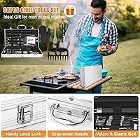 Vista 6 de Juego de accesorios para parrilla de barbacoa, 38 piezas de herramientas de parrilla de acero inoxidable con funda de aluminio, termómetro