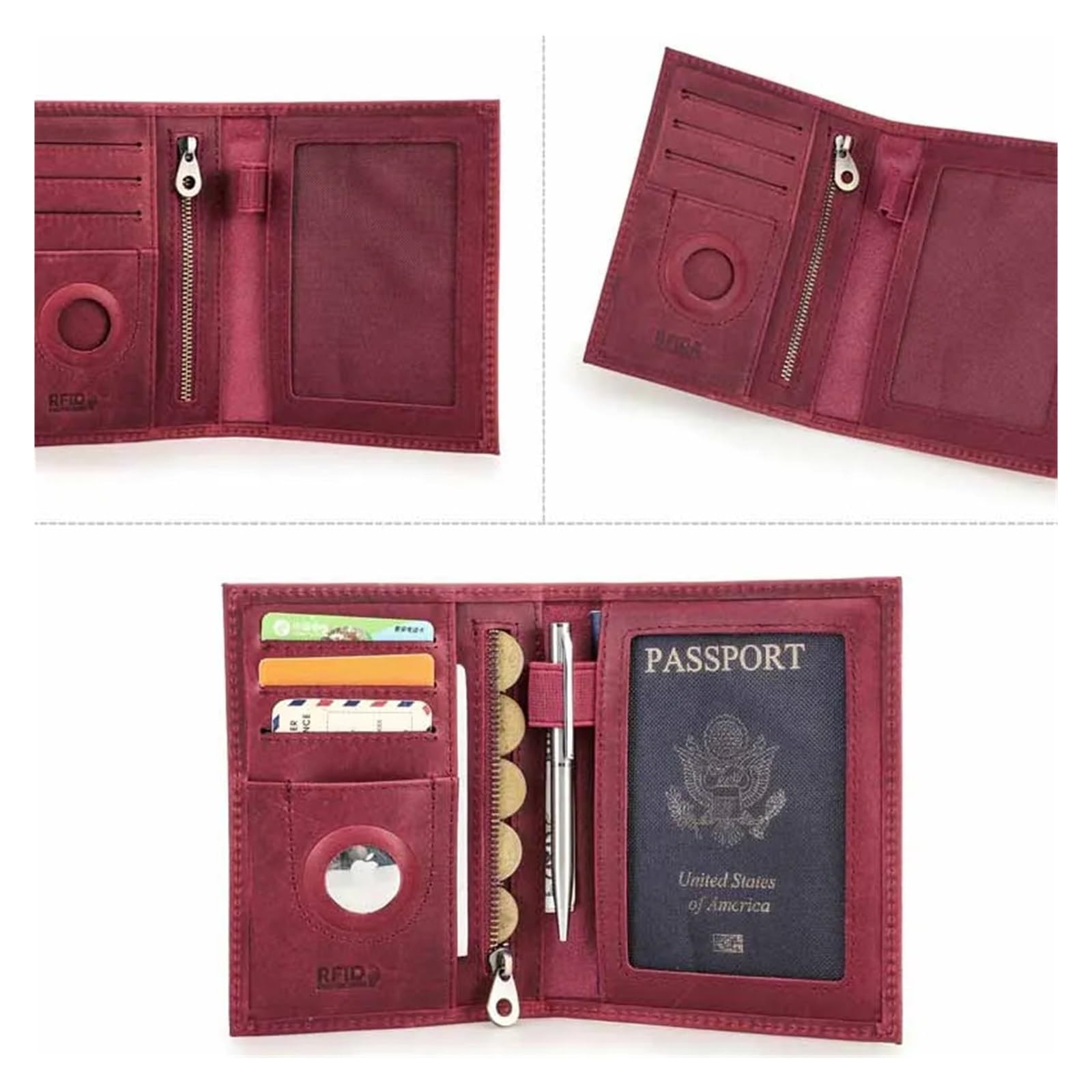 Porta passaporto in pelle da 1 pezzo con custodia: portafoglio da viaggio, tasca anti-smarrimento e carta for uomo e donna(Green)