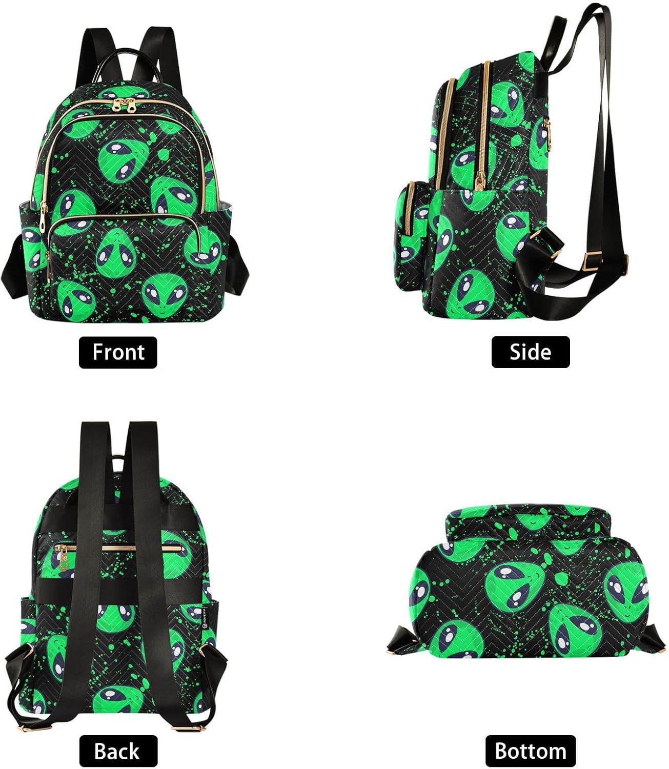 Mini Backpack Green Alien Fashion Backpack Purse for Women,Handbag Shoulder Bag Casual Daypack, Ladies Gift for College Work (S)