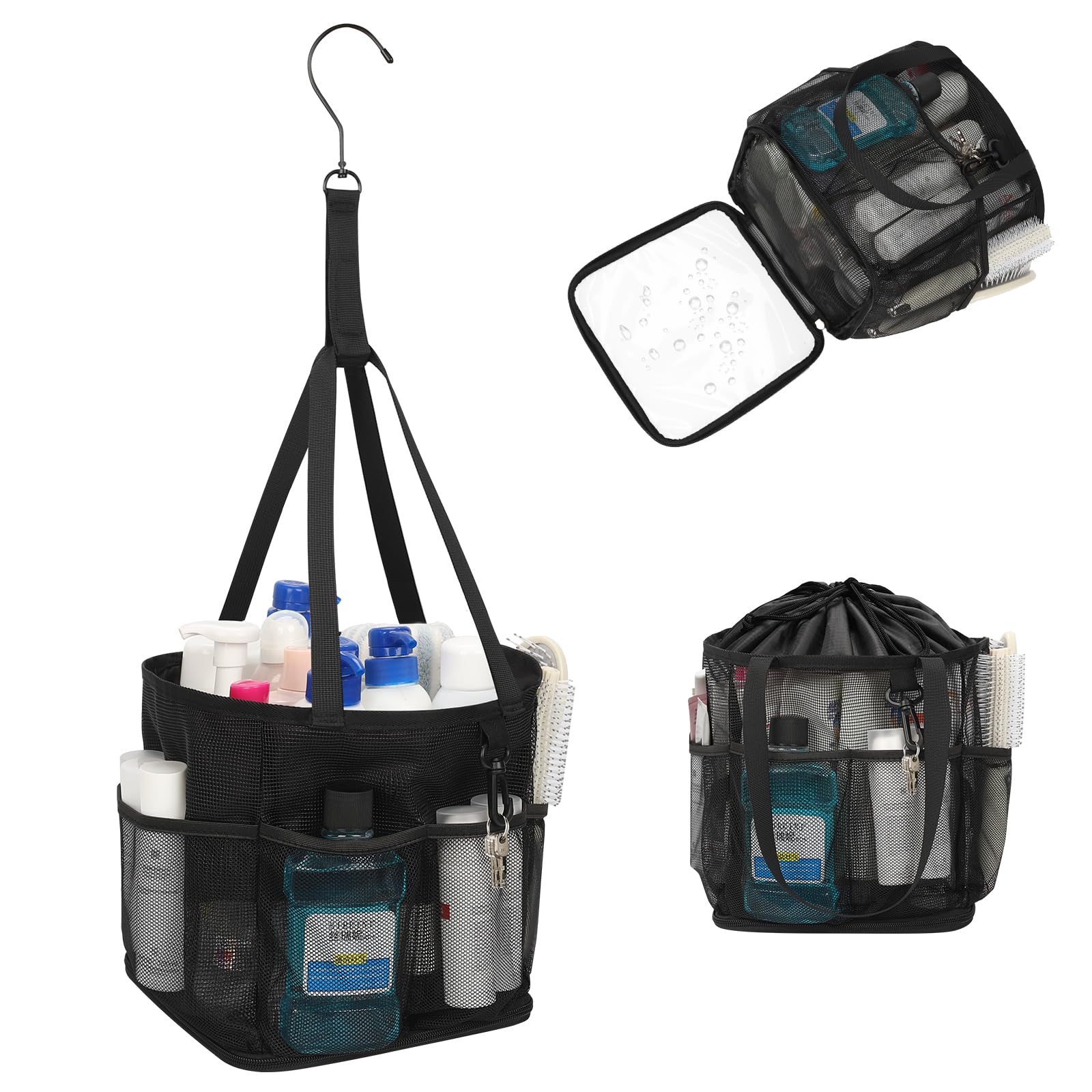 bathroom tote travel bag Mesh Shower Caddy Portable for College Dorm Room Essentials, Shower with Hanging Hook and Drawstring, Quick Dry Toiletry Bag with 6 Pockets for Bathroom, Swimming, Gym, Camping, Beach, Photography Poster A spinning Bring organization and convenience Color:Neon Midnight BUNDLE ELIGIBLE: Accessories