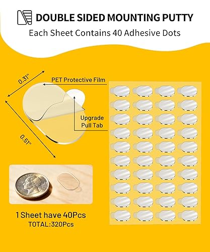 Miniatura 6 de Masilla de montaje extraíble mejorada con lengüeta de tracción, puntos adhesivos de doble cara, puntos adhesivos sin rastro para manualidades de