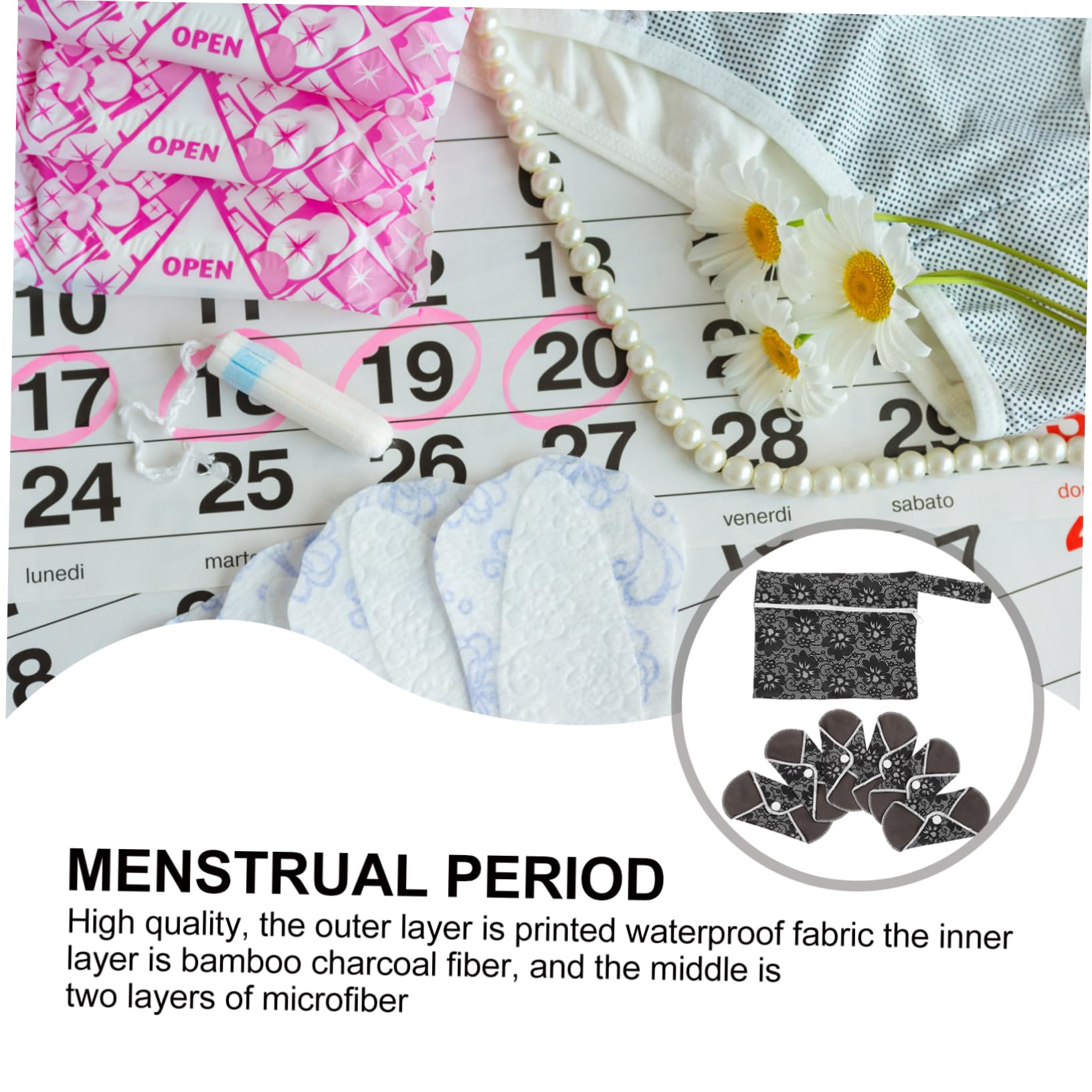 minkissy Stk Tante Handtuchset Damenanzüge Waschbare Bio-servietten Damenbinden Aus Holzkohle Damenbinden Aus Stoff Menstruationsbinden Mädchen Die Äußere Schicht Besteht Aus Bedrucktem
