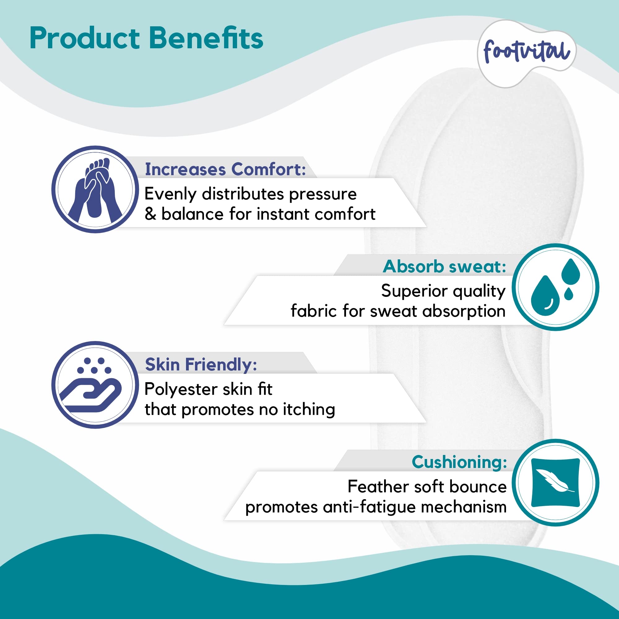 Footvital Memory Foam Shoe Insoles for Men and Women | Soft Cushioned Inserts for Long Standing and Walking | Supports Heel and Arch | Shock Absorbing | Moisture Absorbing | Lightweight Washable Insoles for All Shoes | 2 Pairs | Grey | Size 8 2