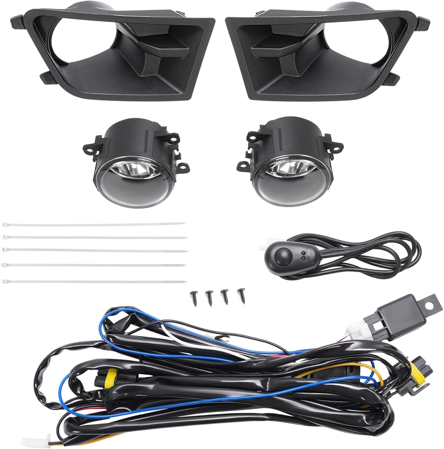 HECASA Pair Fog Light+Fog Light Bezel Compatible with 2010-2012 Ford Mustang Base V6 Replacement for FO1038138 FO1039138 FO2592217 4F9Z15200AA Bumper Driving Fog Lamps Black Cover Trim Clear Lens