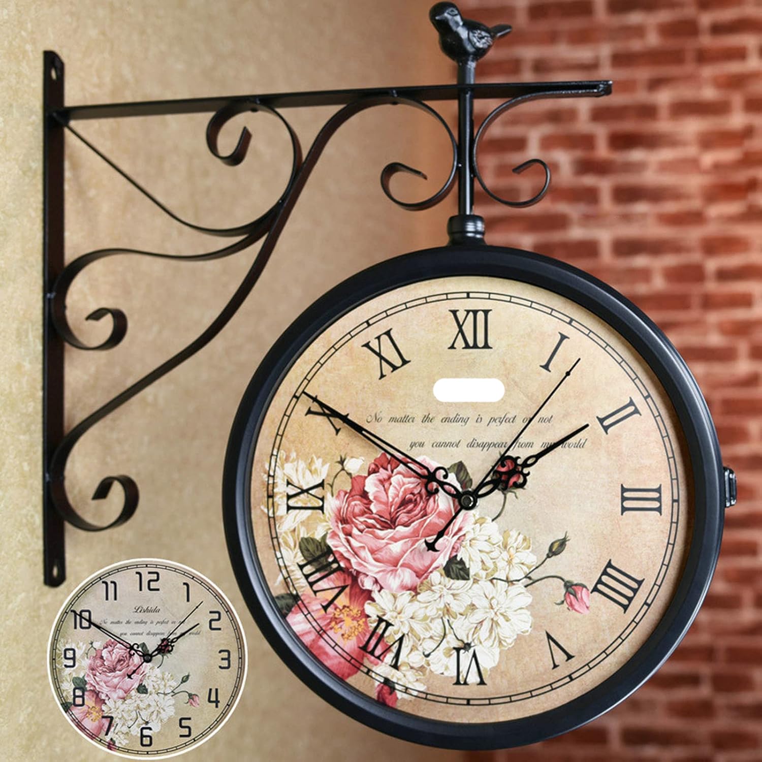 MYUYEE Wall Clocks Vintage Classic Station Clock Retro Double Sided Outdoor with Bracket Garden - Decorative Decoration,A (A)