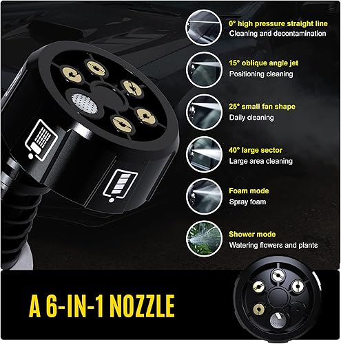 Miniatura 2 de con 2 piezas de batería recargable de 4.0 Ah, lavadora eléctrica inalámbrica, boquilla 6 en 1, lavadora a presión portátil para limpieza y riego de