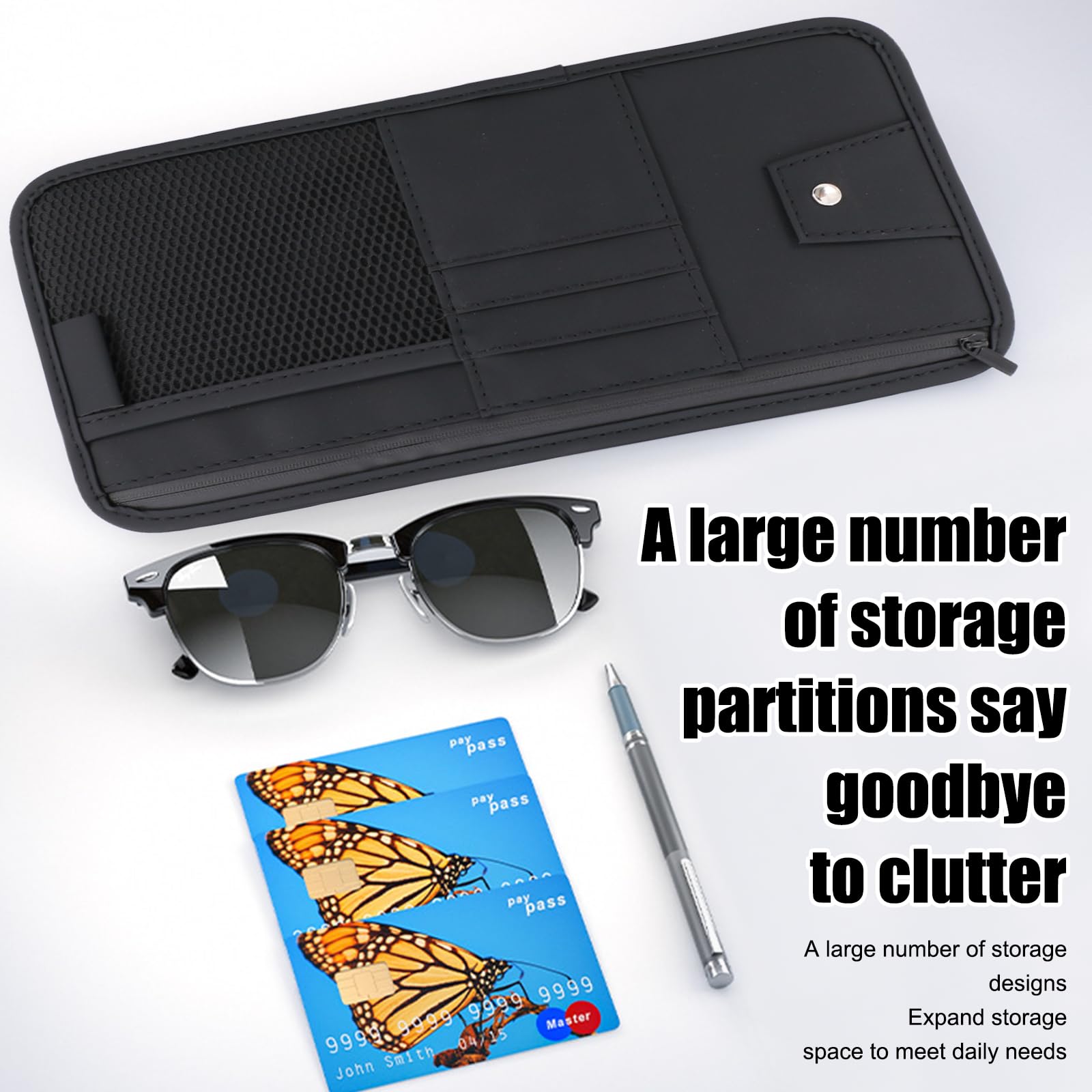 panthra 2 x Auto-Visier-Organizer, Sonnenblenden-Organizer, Sonnenblende, weiche Lederoberfläche, Brillen, Notizkartenhalter, Auto-Aufbewahrungstasche, geeignet für die meisten Fahrzeuge, SUVs und