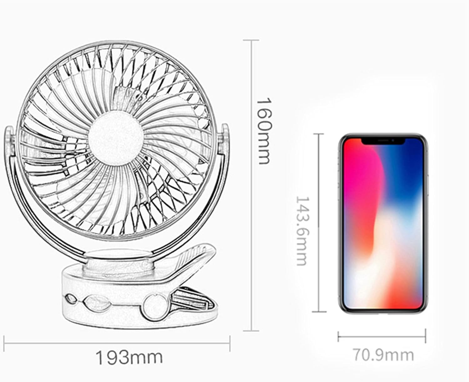 BENHAI USB Clip on Fan, Portable Mini Desk Fan 360° Rotation Angle Table Fan 4 Speeds USB Fan for for Home Bed Office Outdoor Travel (White)