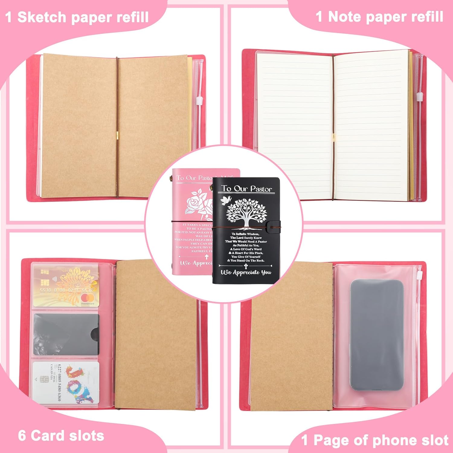 TaoBary 4pcs Pastor and Pastor Wife Appreciation Gifts Christian Gifts for Men Including Leather Notebooks Ceramic Mugs for Churchman Birthday Christmas Appreciation Day Religious Supplies