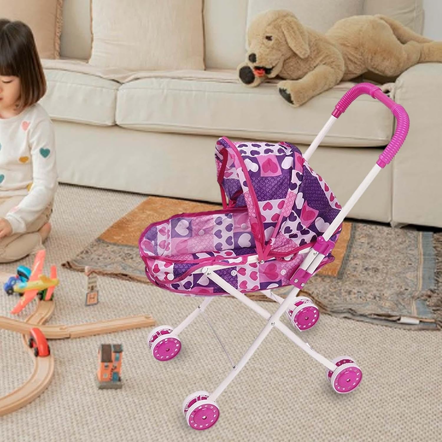 Simulation Stroller Miniature Scene Model Accs Pretend Play Stroller Mini Pushchair with Foldable Function and Smooth Edges Suitable for Role Pla, Style B