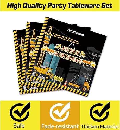 Miniatura 4 de Suministros de fiesta de primer cumpleaños de construcción con temática de camión volquete, platos de papel, servilletas, tenedores, juego de