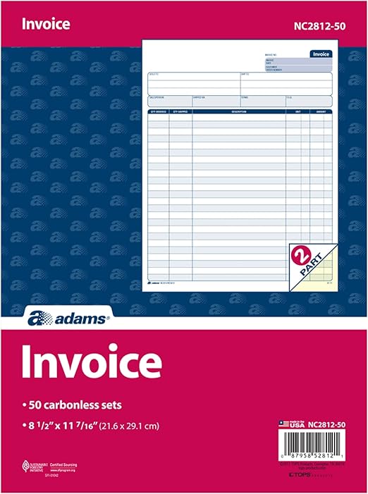 Amazon.com : Adams Invoice Sets, 2-Part Carbonless, 8-1/2" x 11-7/16 ...