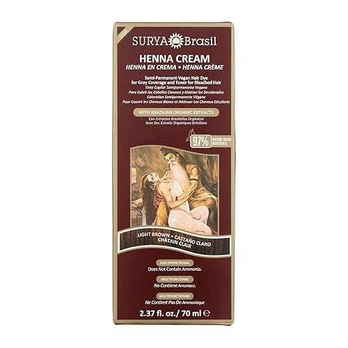 Surya Brasil Tratamiento de color marrón claro con crema de henna natural para cobertura de canas, acondicionador profundo, tinte semipermanente