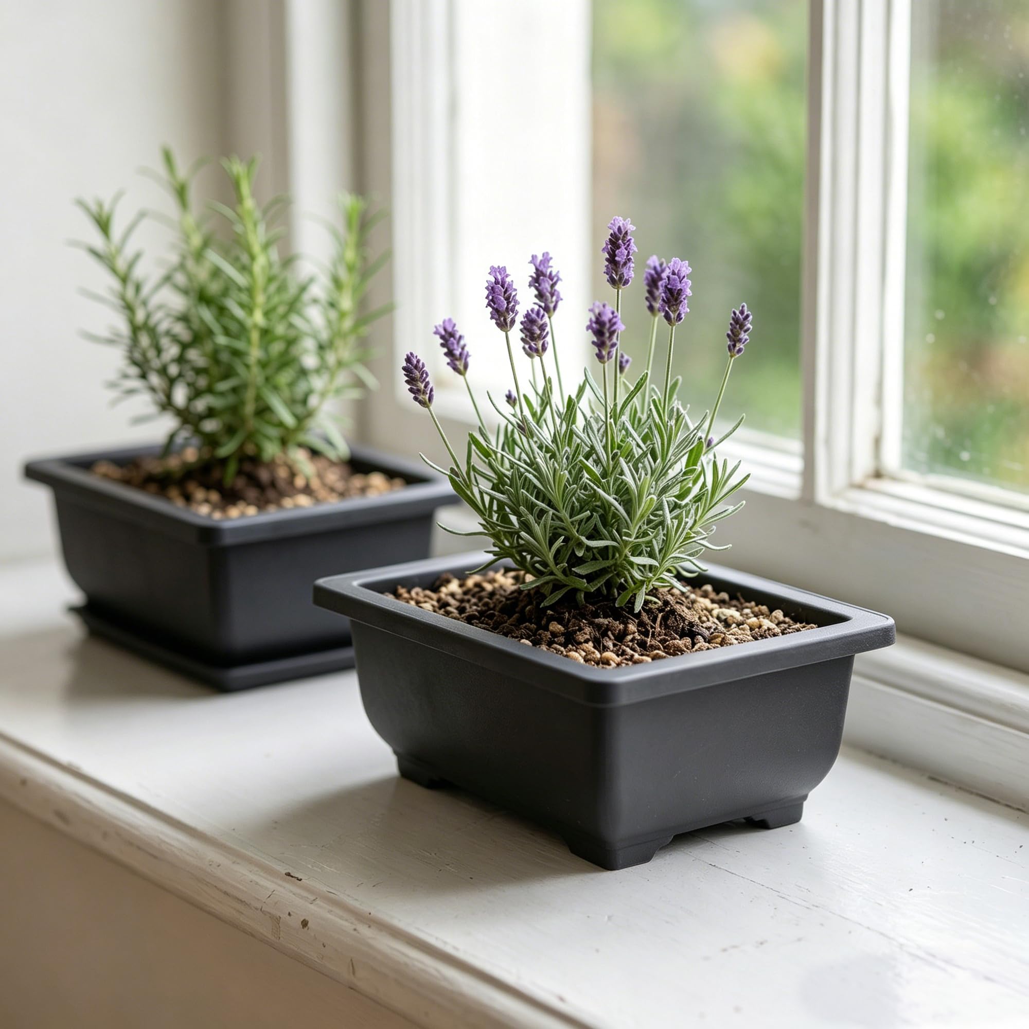Lot de 24 petits pots d'entraînement rectangulaires en plastique pour bonsaï 16,5 x 12 x 6 cm avec plateaux pour bonsaï et plantes succulentes