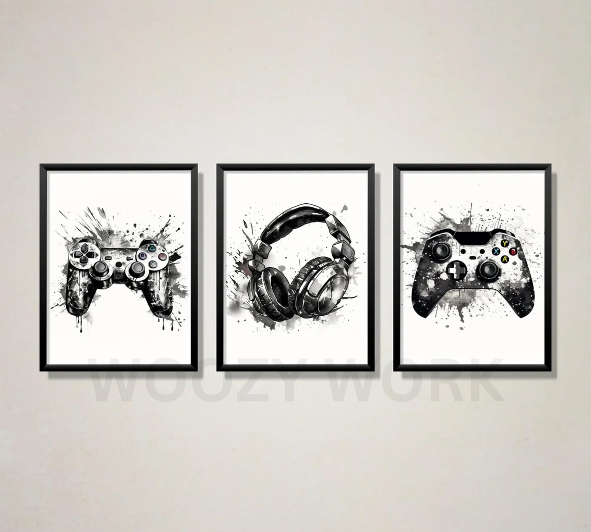 woozy work Gaming Room Decor Gamer Art Prints, Gaming framed Posters, Video Game Wall Art, Home Decor for Boys and Girls, Video Game Room Decor PS controller headphone photo frame (STYLE 8)