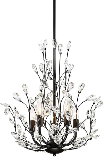 Miniatura 2 de Regency Hill Aurine - Lámpara colgante negra mate de 18 pulgadas de ancho, moderna hoja de cristal transparente, 5 lámparas para comedor, sala de