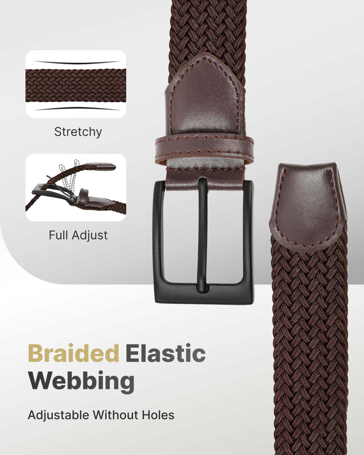 FAIRWIN Men's Golf Belt, Stretch Braided Elastic Woven Casual Jeans Belts 1 3/8" Nylon Web Work Belts for Men - Image 2