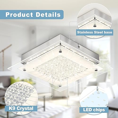 Miniatura 6 de Lámpara de techo de montaje empotrado de 11 pulgadas, lámpara de techo cuadrada de cristal, lámpara de techo regulable para cocina, baño,