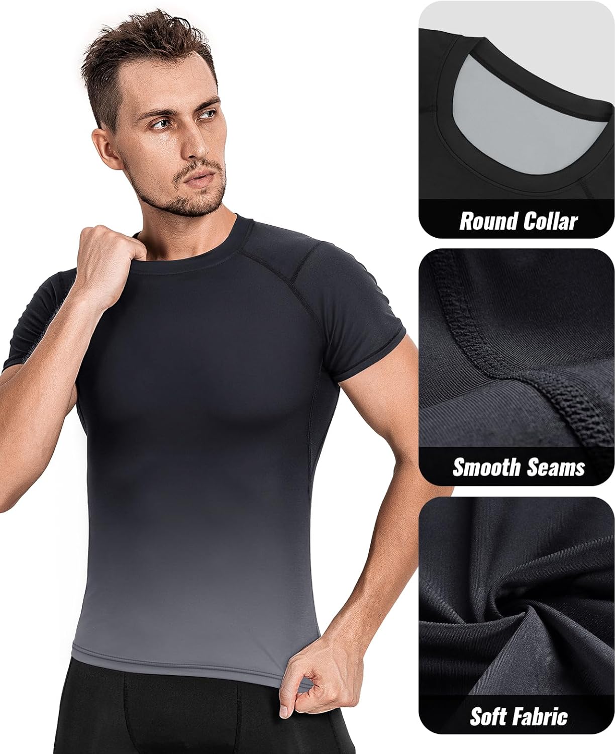 Niksa Men's Compression Shirts, Short Sleeve Athletic Compression Tops Dry Workout T Shirt, Rash Guard Base Layer Undershirt - Image 4