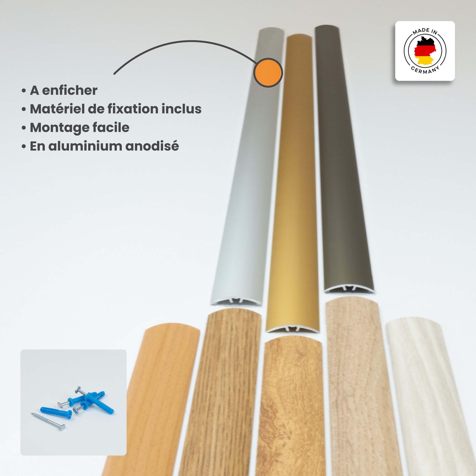 Profil d'adaptation Dalsys 180cm x 50mm, aluminium champagne, profil de compensation de hauteur, barre de seuil sol, barre de transition extra large pour stratifié et vinyle, seuil de porte