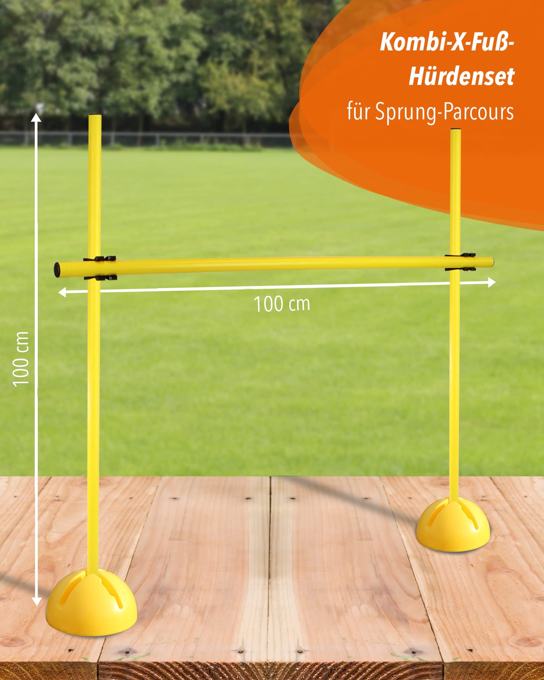 Kombi-X-Standfuß-Hürdenset – Stangen 100 cm – Training der Sprungkraft & Koordination – befüllbarer X-Standfuß – Agility-Hürde für Fußball, Leichtathletik & Hundesport