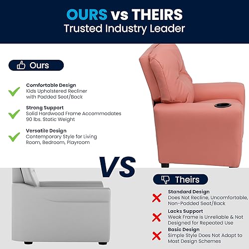 Miniatura 176 de Flash Furniture Chandler LeatherSoft - Silla reclinable para niños con portavasos y reclinable de seguridad, silla reclinable contemporánea para