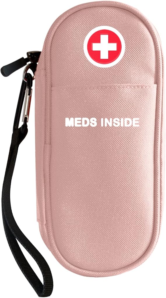 EpiPen Carry Case Insulated, Travel Medical Bag with YKK Zipper, Hold 2 Epi Pens or Auvi-Q, Anti-Histamine, Asthma Inhaler, Allergy Medicines, Emergency Medication Organizer Pouch, Pink