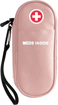 EpiPen Carry Case Insulated, Travel Medical Bag with YKK Zipper, Hold 2 Epi Pens or Auvi-Q, Anti-Histamine, Asthma Inhaler, Allergy Medicines, Emergency Medication Organizer Pouch, Pink
