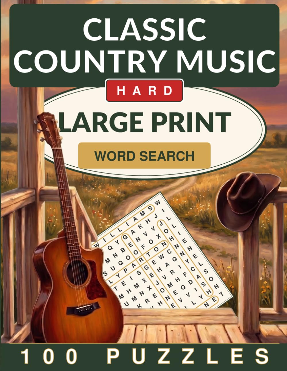 Classic Country Music Word Search Large Print: 100 Hard Word Search Puzzles for Adults and Seniors (Crackling Fire Word Search)