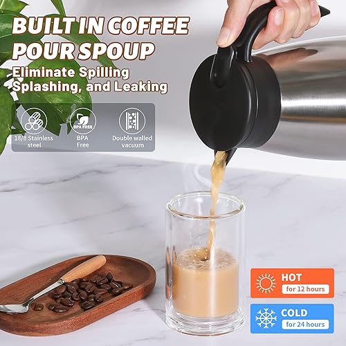 Miniatura 6 de Jarra térmica de 34 onzas, jarras de café aisladas de acero inoxidable para mantener el café y el té calientes durante 12 horas y fríos durante 24