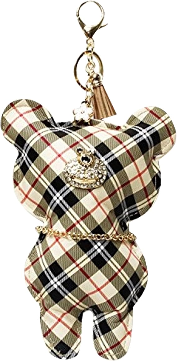 Amazon Co Jp 大きいサイズ バッグチャーム キーホルダー ラインストーン キラキラ Puレザー 花柄 総柄 プレゼント ギフト 誕生日 人気 クマ J111 チェック ジュエリー