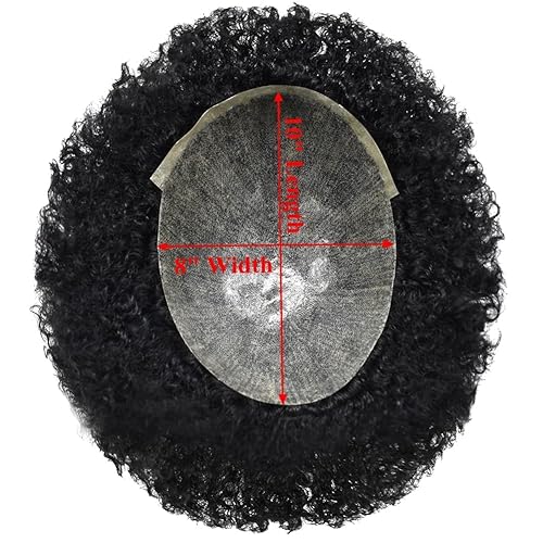 Miniatura 4 de Afro Toupee para hombres negros, unidad de pelo rizado rizado de poliuretano inyectado, piezas de piel fina humana de onda completa, sistema de