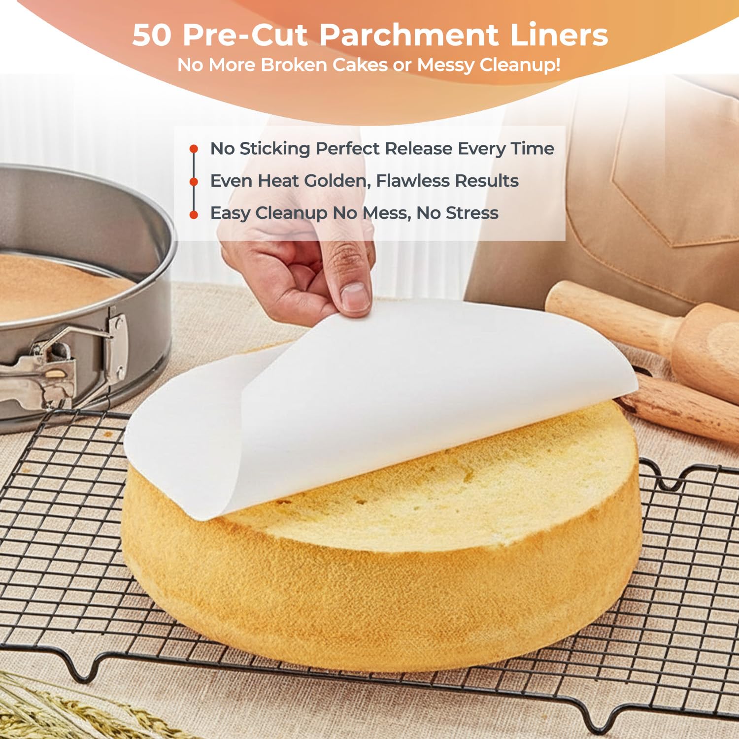 RFAQK Springform, 25,4 cm, antihaftbeschichtet, auslaufsicher, Springform für Käsekuchen mit abnehmbarem Boden, inklusive 50 Stück Pergamentpapier, Rezept-E-Book – perfekt zum Backen von Käsekuchen