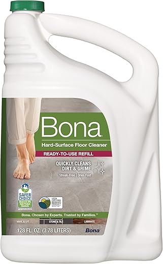 Bona Multi-Surface Floor Cleaner Refill – 128 fl oz – Residue-Free Floor Cleaning Solution for Bona Spray Mop and Spray Bottle Refill – For Use on Stone, Tile, Laminate, and Vinyl Floors