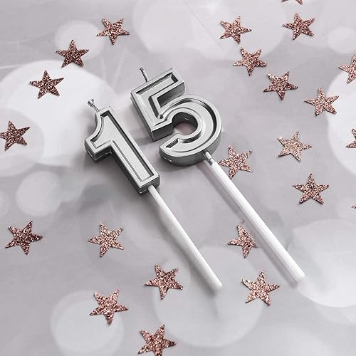 Miniatura 7 de El juego de decoraciones para tartas de cumpleaños de 15 años incluye velas de cumpleaños número 15 velas y adornos para pasteles de feliz