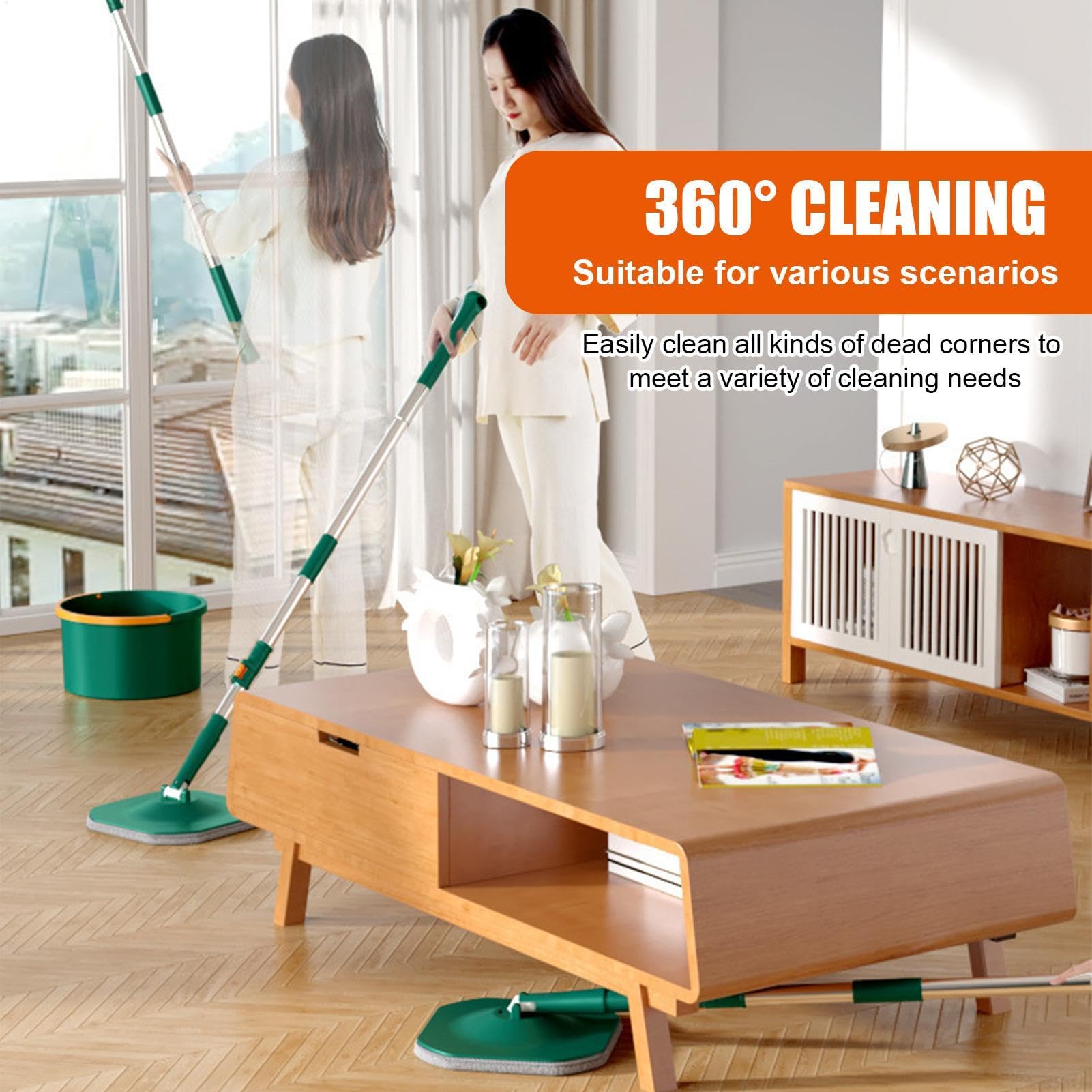 Mopa Giratoria Y Cubo Herramienta Plana De Microfibra para Polvo, Seco Y | Fregonas Para Limpieza Suelos Escurridor Integrado Para Suelos De Madera Laminados Y Baldosas Limpieza